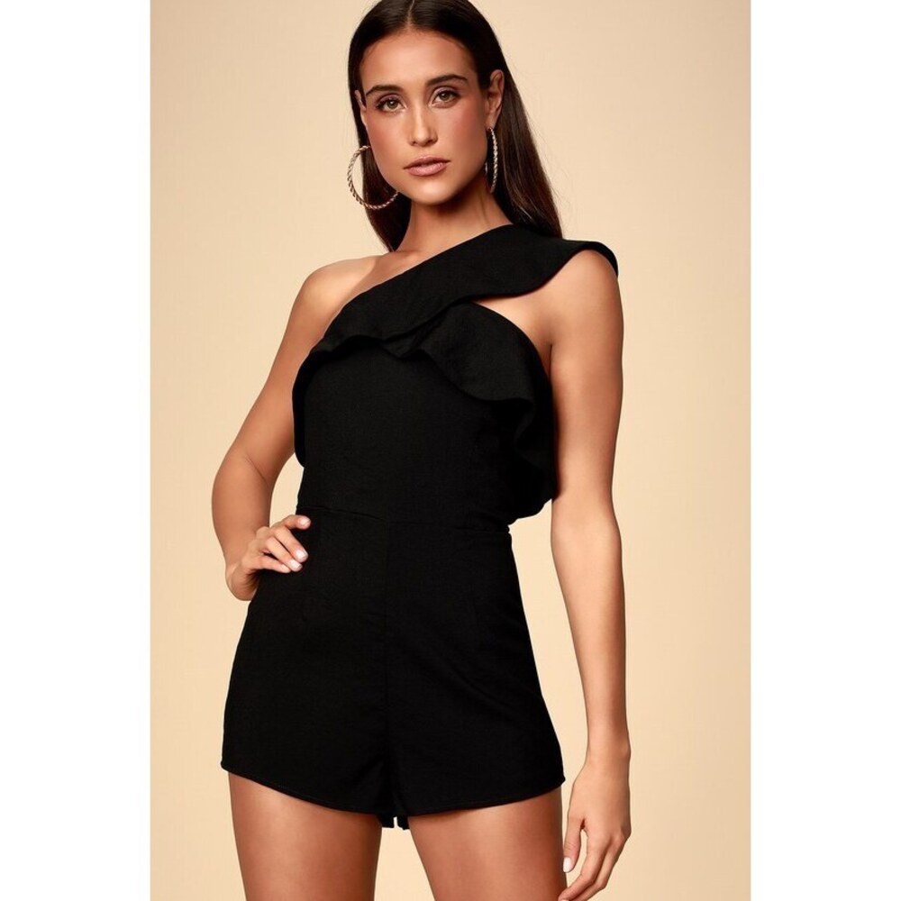 Lulus Butterfly Effect Black One-shoulder Romper - Size M